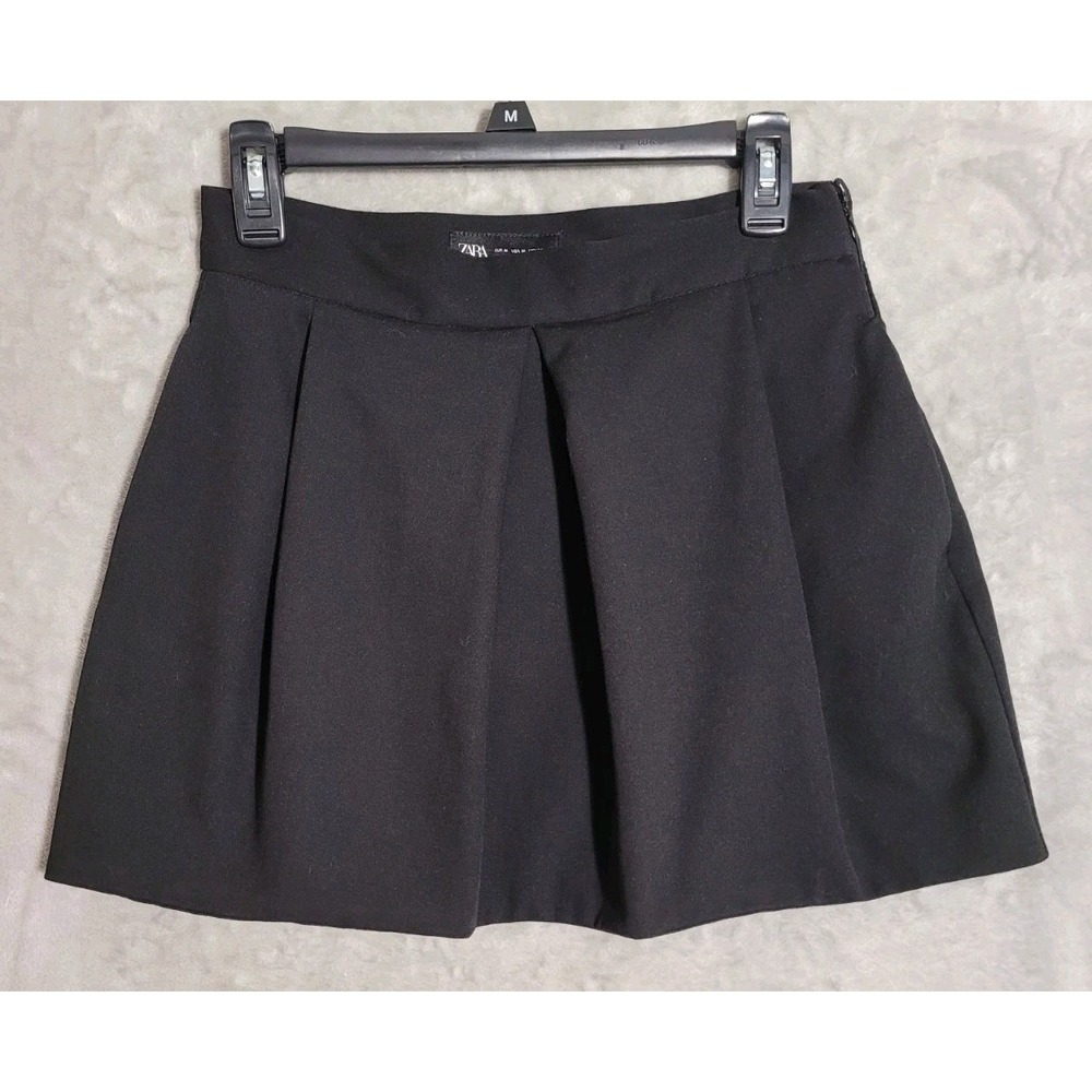 Zara Black Pleated Mini Skirt W/Pockets Size M Made In Turkey